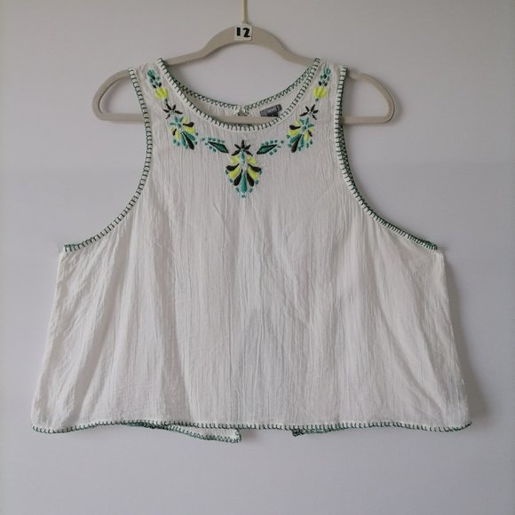 Aerie Womes White Sleeve Less Round Neck Wide Strap Crop Blouse Top Size XL - Picture 1 of 6